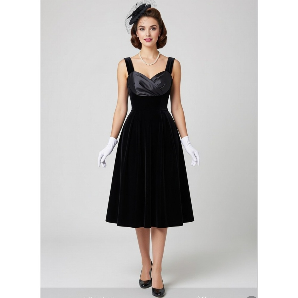 ModCloth Derss XS 0 / 2 Prom Black Velvet Fit & Flare Dress Formal Holiday Full